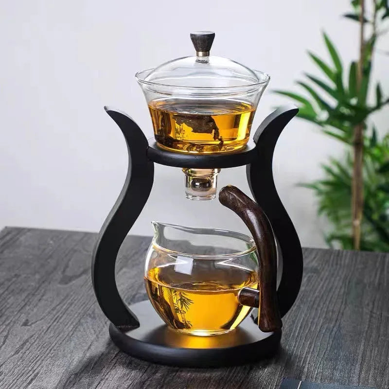 Set de thé en verre résistant à la chaleur, détournement magnétique de l’eau, couvercle rotatif.