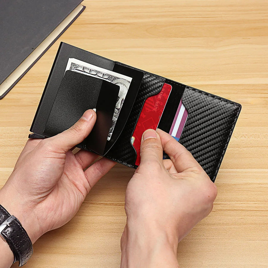 Porte-cartes de crédit pour hommes, trois volets en cuir, Mini portefeuille mince.